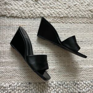 Jeffrey Campbell Appetit Black Wedge Slide Sandals, Size 6.5